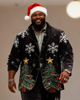Big & Tall Men's Black Christmas Tree Snowflake Print Suit
